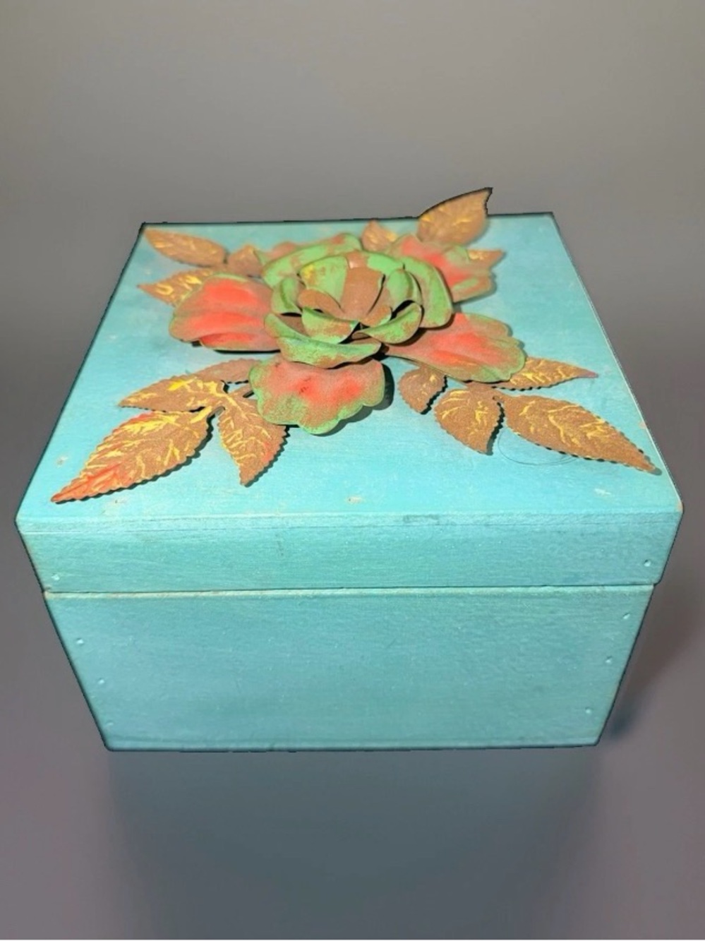 Trinket Box With Raised Floral And Leaf Design Turquoise Hobby Lobby